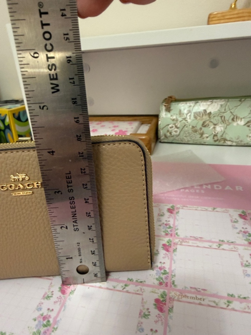 Coach Pebbled Leather Zip Wallet in Taupe with Gold Logo - Picture 6 of 8